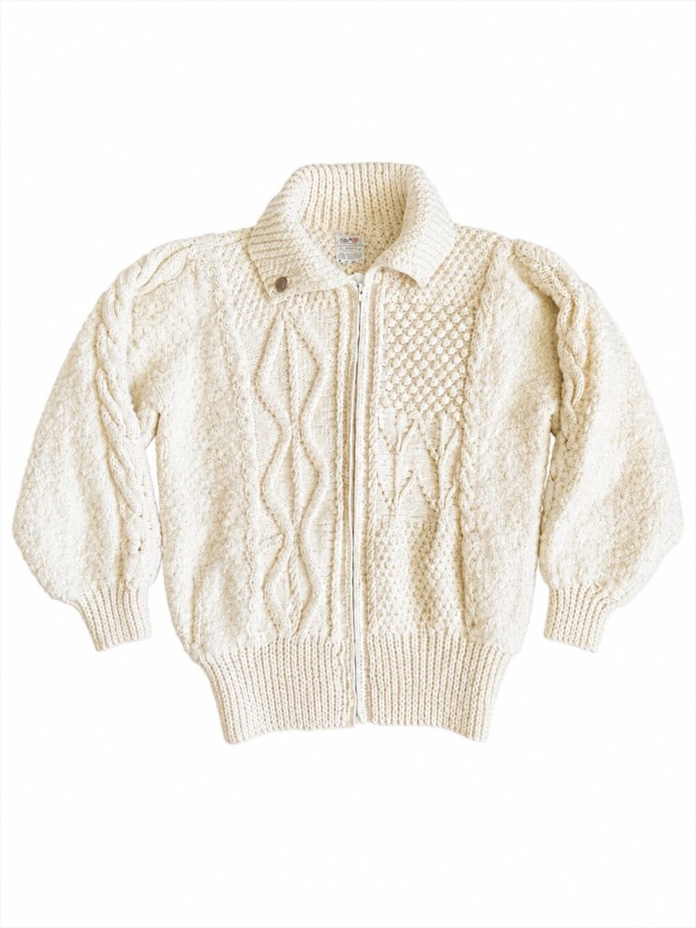 Vintage Avoca Handweavers Irish Wool Cable Knit Zip Cardigan | O/S